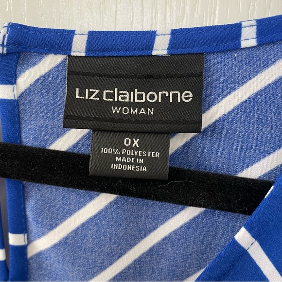 Liz Claiborne Blue and White Striped Wrap Blouse - Picture 2 of 5